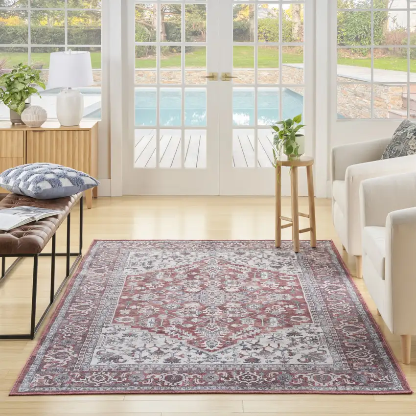 Gray Floral Power Loom Distressed Washable Area Rug Photo 9