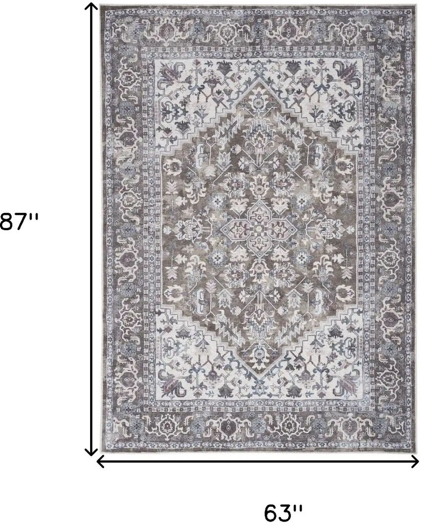Gray Floral Power Loom Distressed Washable Area Rug Photo 9
