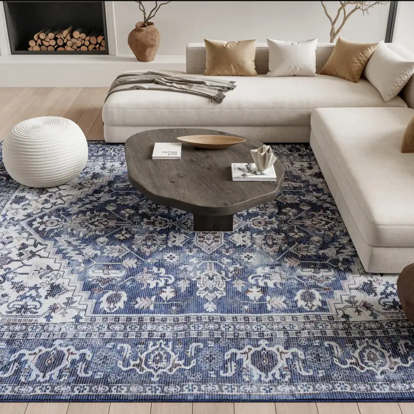 Gray Floral Power Loom Distressed Washable Area Rug Photo 6