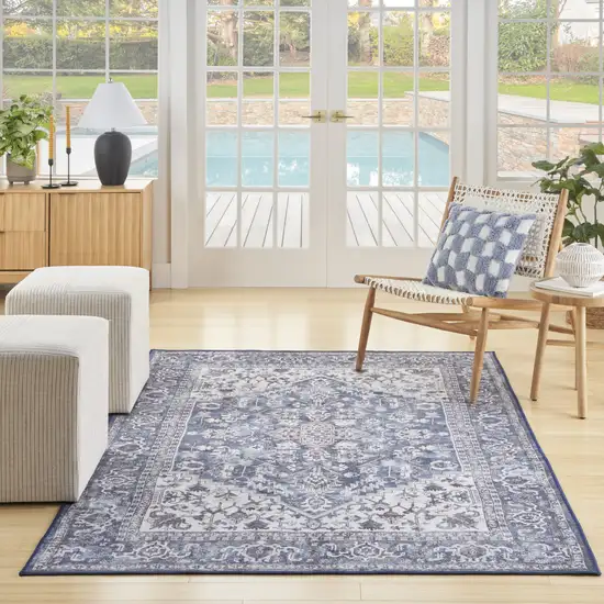 Gray Floral Power Loom Distressed Washable Area Rug Photo 8