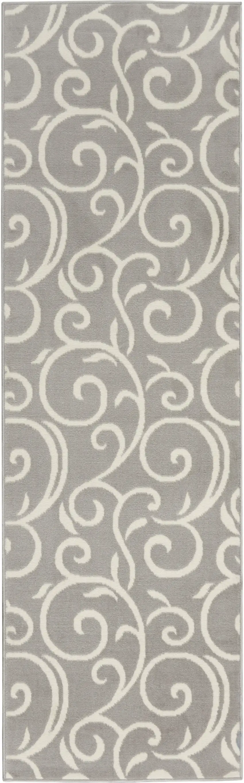 Gray Floral Power Loom Runner Rug Photo 2