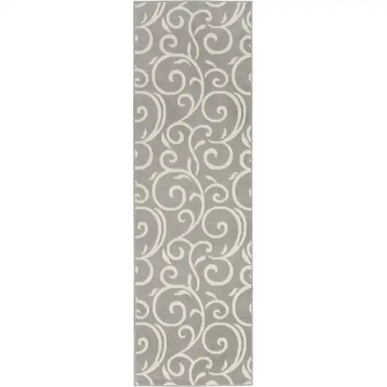 8' Gray Floral Runner Rug Photo 5