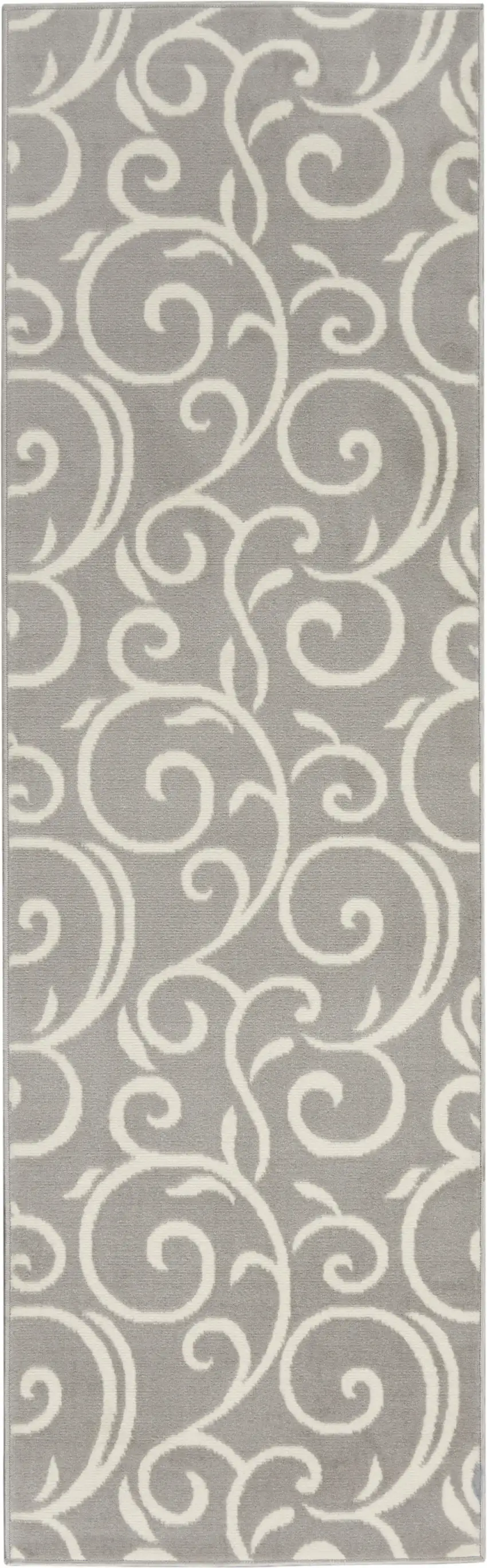 8' Gray Floral Runner Rug Photo 5