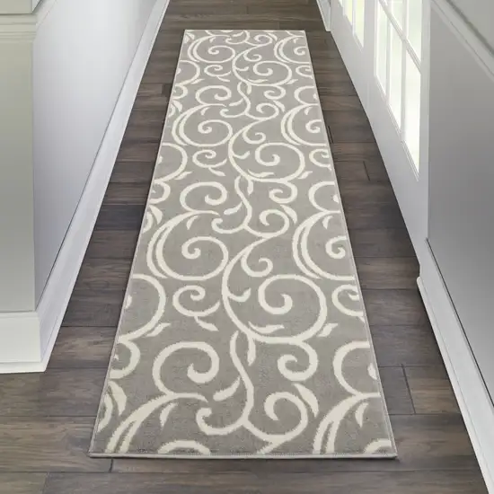8' Gray Floral Runner Rug Photo 3