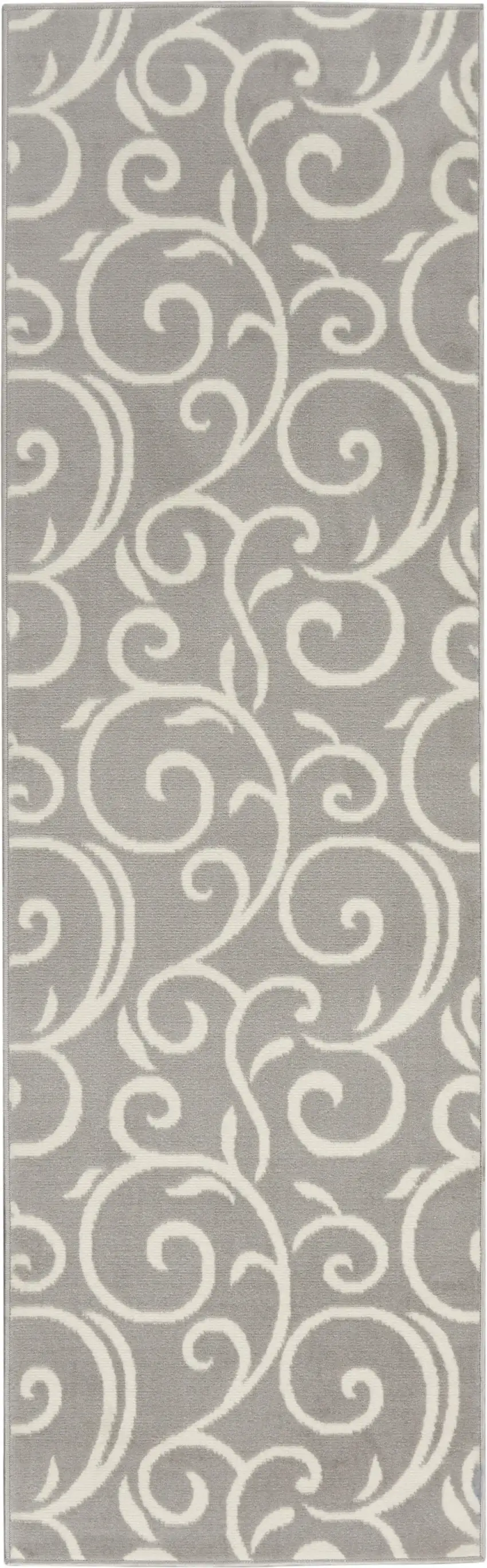 Gray Floral Power Loom Runner Rug Photo 5