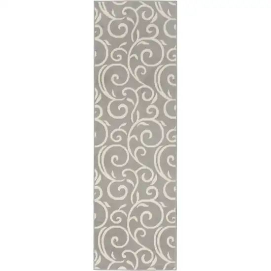 Gray Floral Power Loom Runner Rug Photo 4