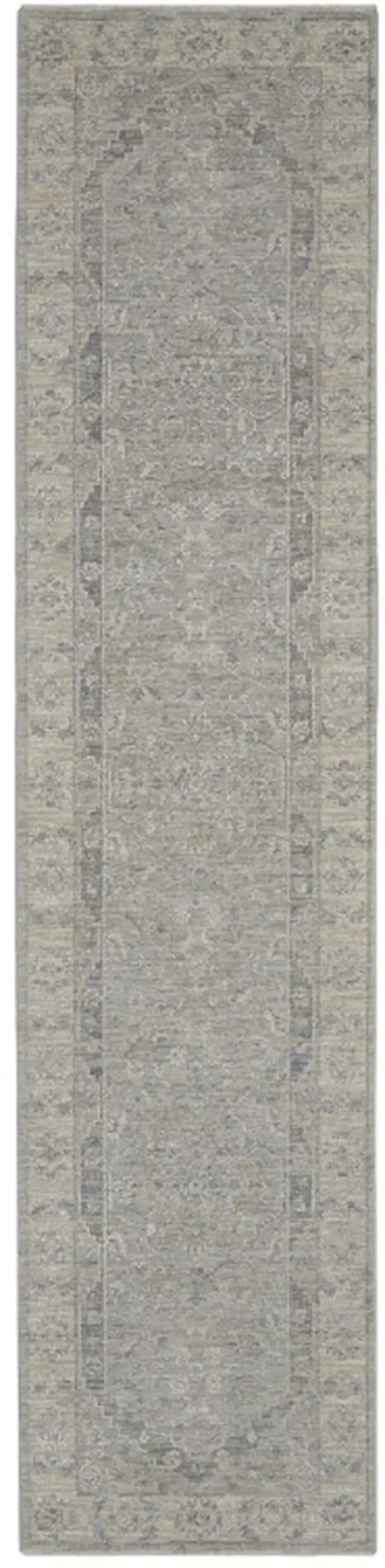 Gray Floral Power Loom Runner Rug Photo 1