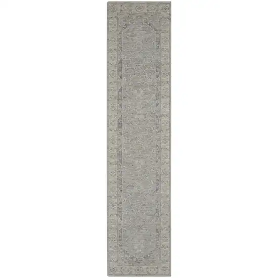 10' Gray Floral Runner Rug Photo 1