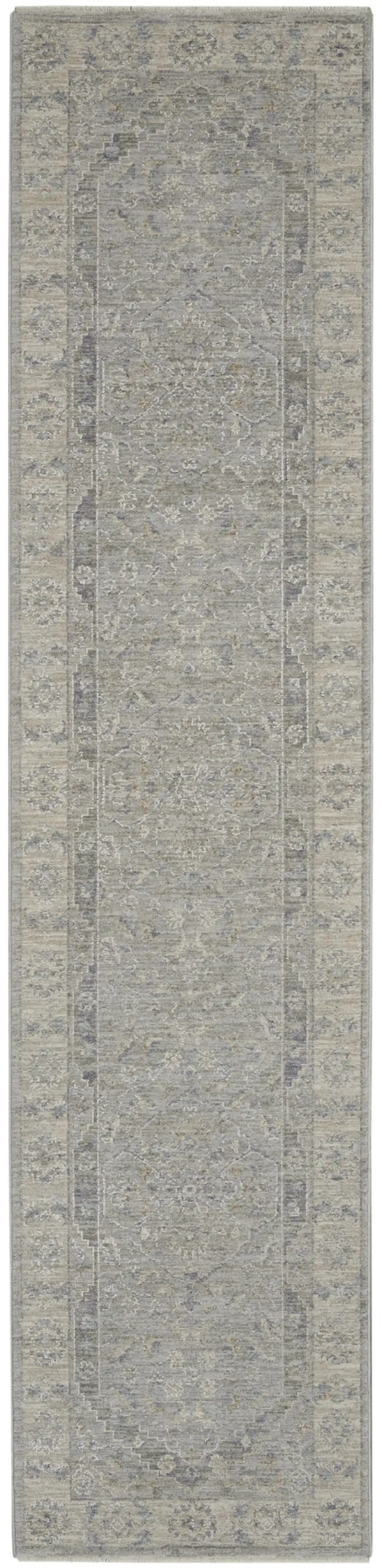 10' Gray Floral Runner Rug Photo 1