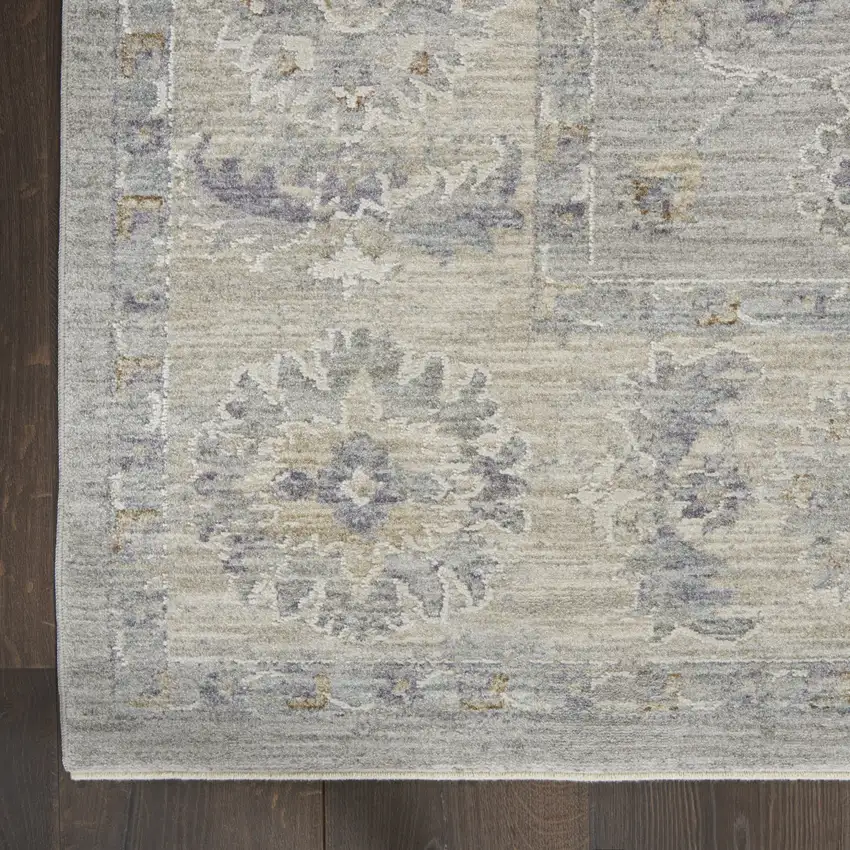 10' Gray Floral Runner Rug Photo 9
