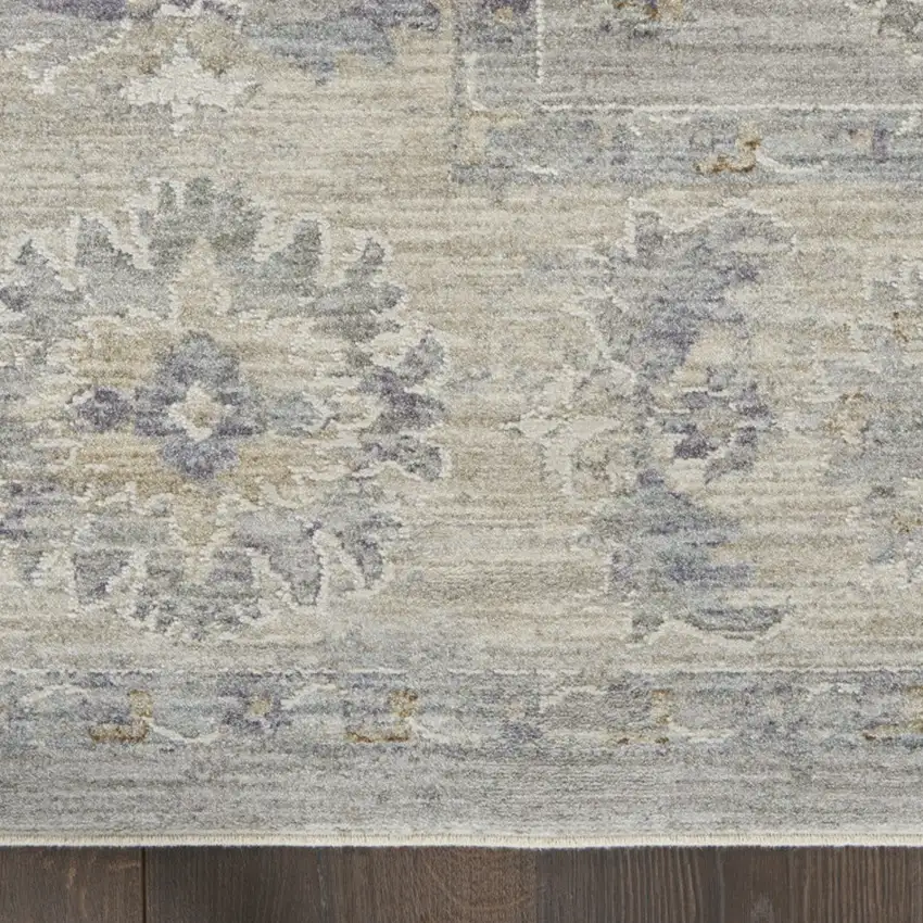 Gray Floral Power Loom Runner Rug Photo 6