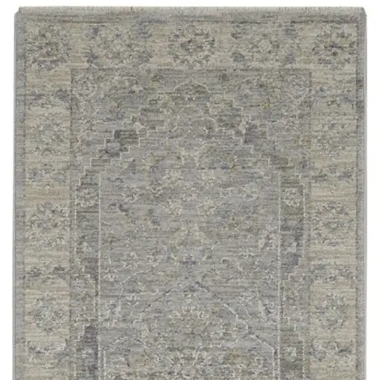 10' Gray Floral Runner Rug Photo 4