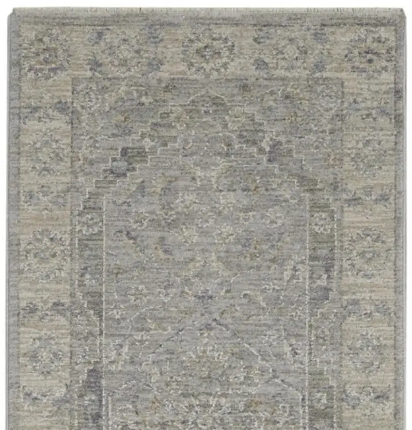10' Gray Floral Runner Rug Photo 4