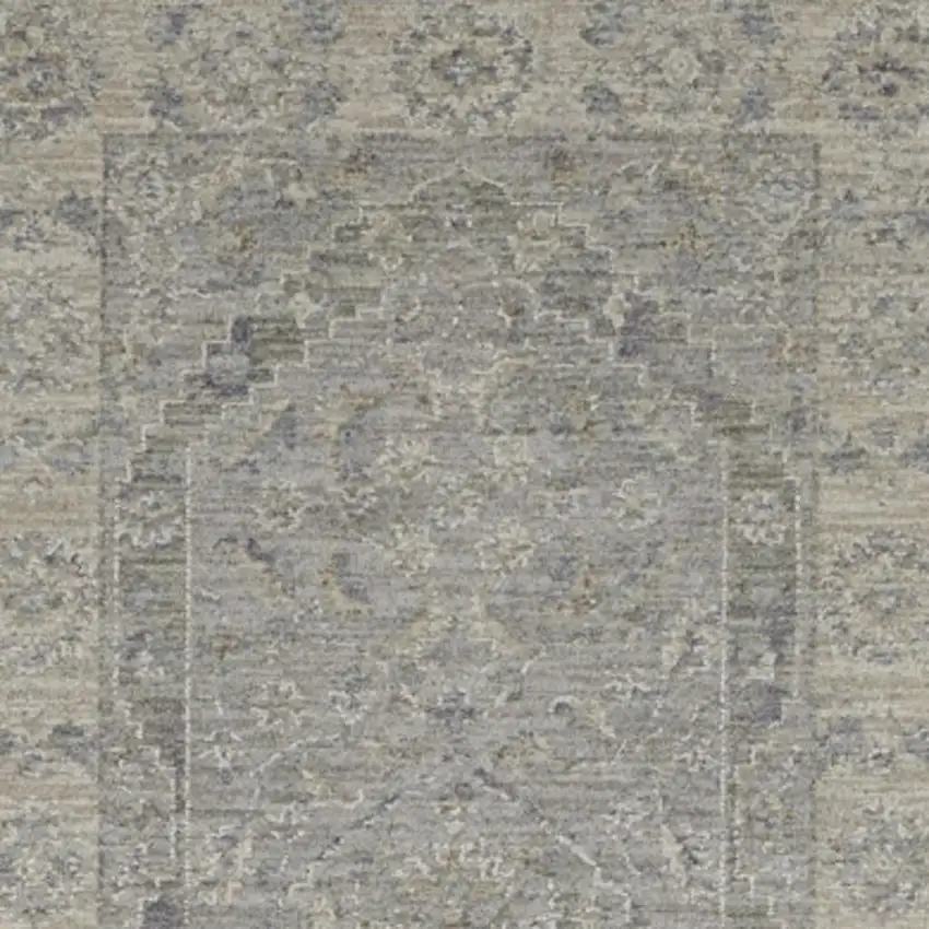 10' Gray Floral Runner Rug Photo 2