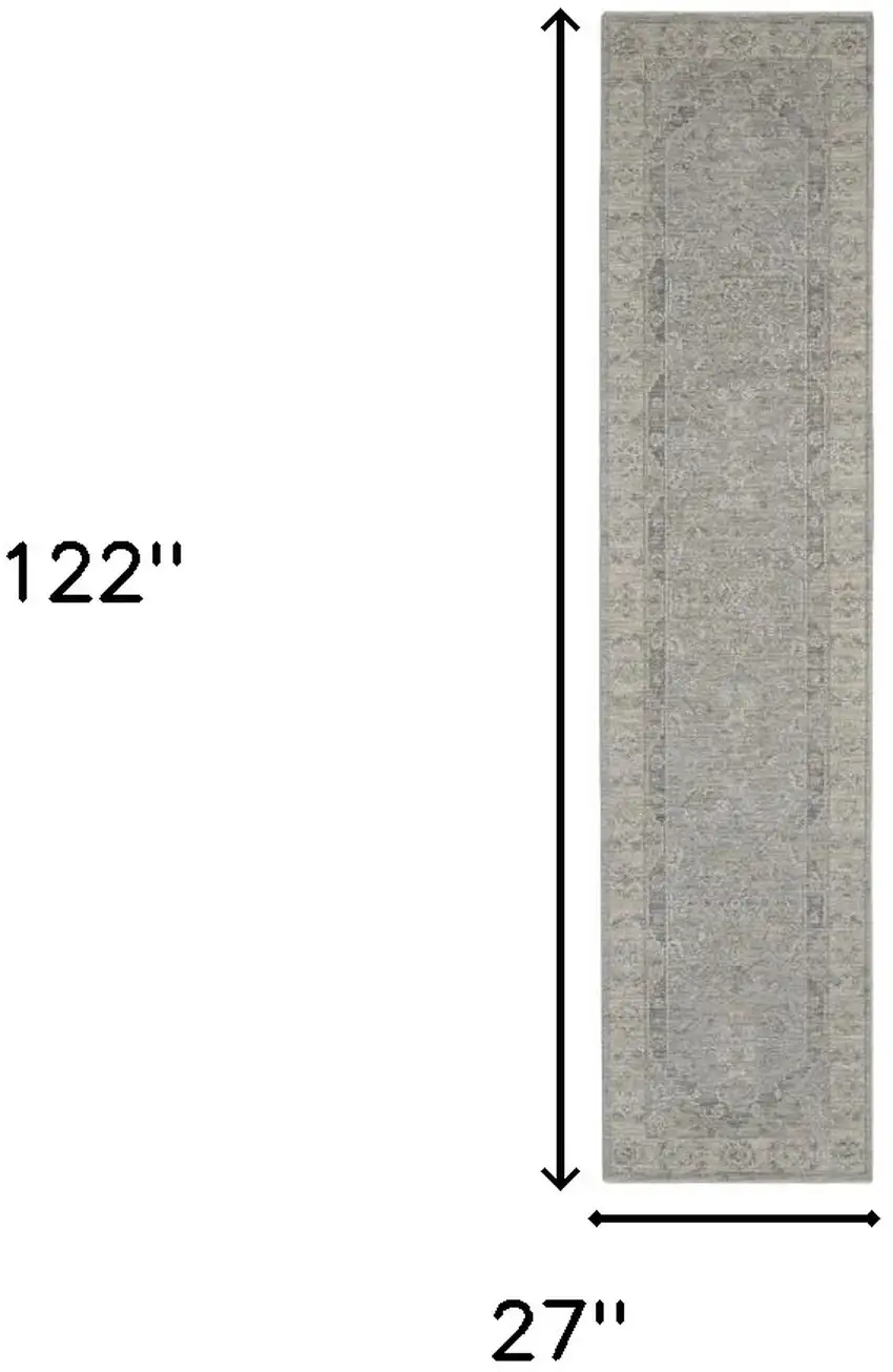 Gray Floral Power Loom Runner Rug Photo 8