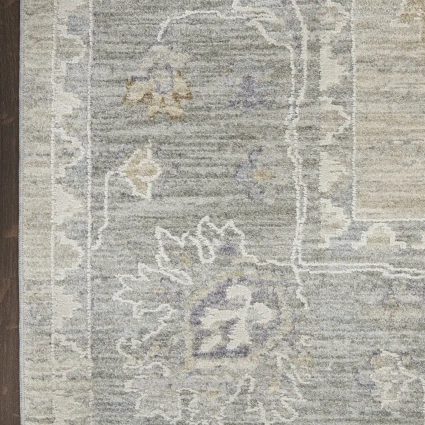 Gray Floral Power Loom Runner Rug Photo 6