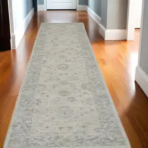 Photo of Gray Floral Power Loom Runner Rug