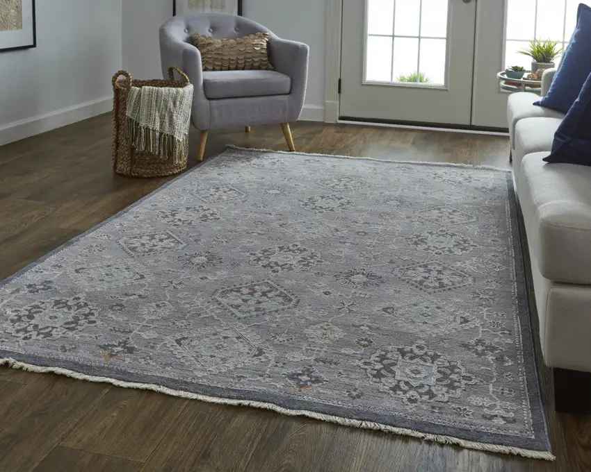 Gray Floral Power Loom Stain Resistant Area Rug Photo 3