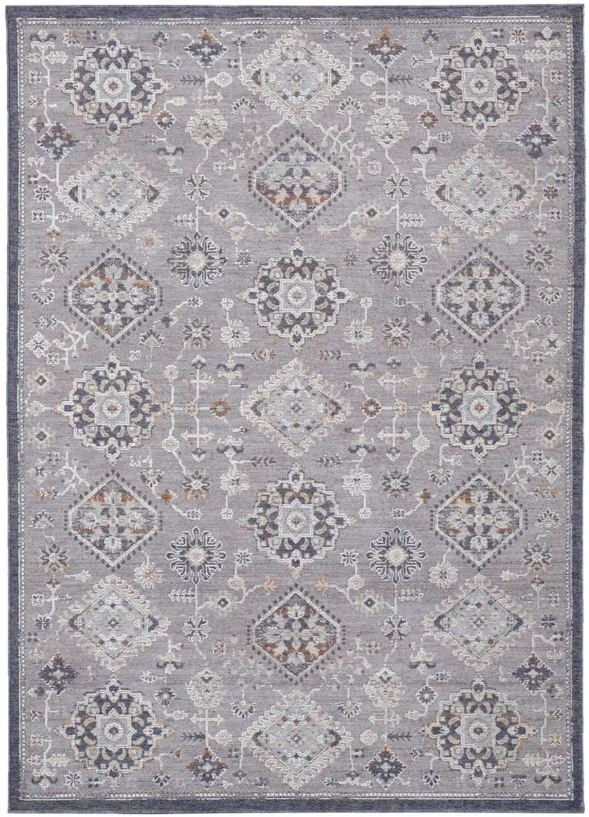 Gray Floral Power Loom Stain Resistant Area Rug Photo 1