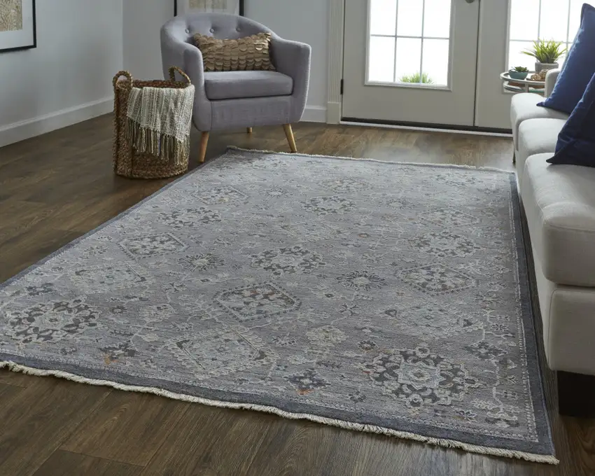 Gray Floral Power Loom Stain Resistant Area Rug Photo 6