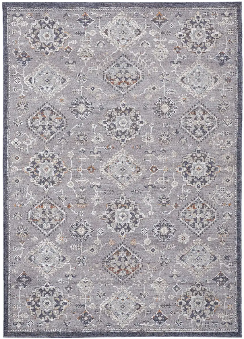 Gray Floral Power Loom Stain Resistant Area Rug Photo 1