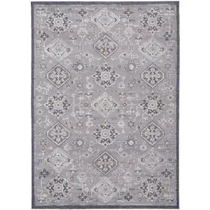 Photo of Gray Floral Power Loom Stain Resistant Area Rug
