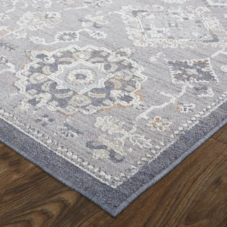 Gray Floral Power Loom Stain Resistant Area Rug Photo 3