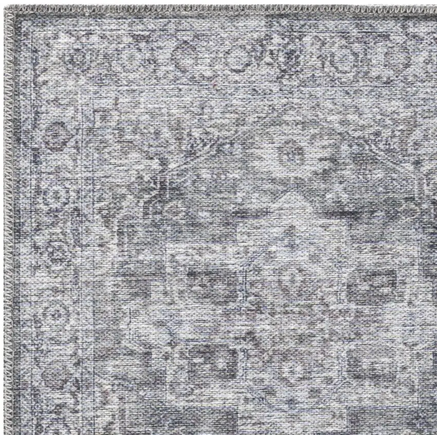 Gray Floral Power Loom Worn Faded Area Rug Photo 7