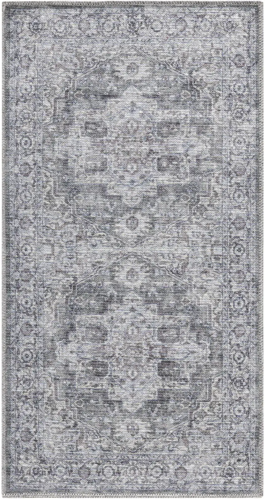 Gray Floral Power Loom Worn Faded Area Rug Photo 6