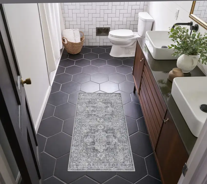 Gray Floral Power Loom Worn Faded Area Rug Photo 4