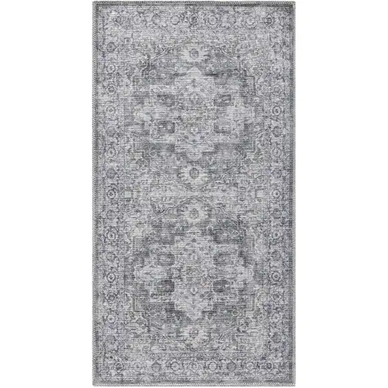 Gray Floral Power Loom Worn Faded Area Rug Photo 2