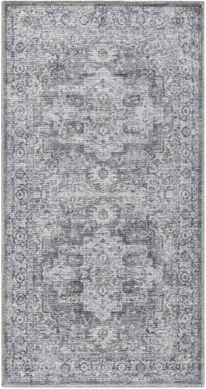 Gray Floral Power Loom Worn Faded Area Rug Photo 2