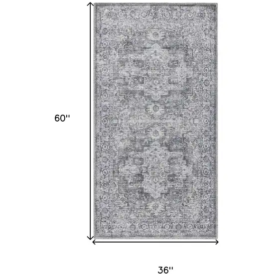 Gray Floral Power Loom Worn Faded Area Rug Photo 3