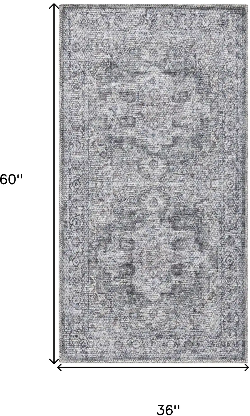 Gray Floral Power Loom Worn Faded Area Rug Photo 3