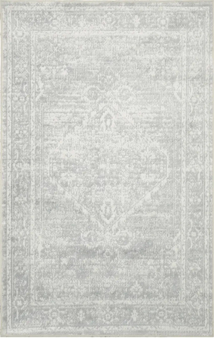 Gray Floral Power Loom Worn Faded Area Rug Photo 2