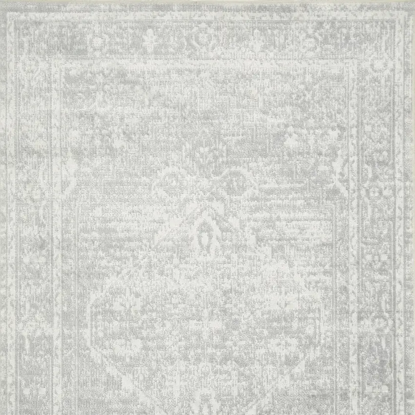 Gray Floral Power Loom Worn Faded Area Rug Photo 7