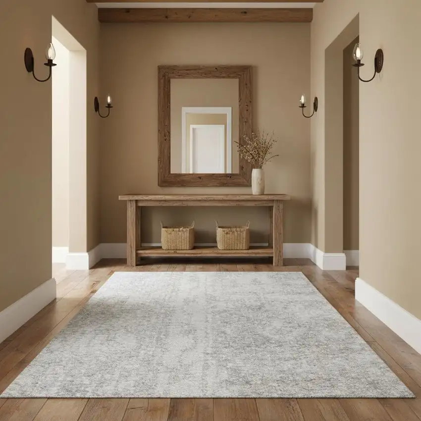 Gray Floral Power Loom Worn Faded Area Rug Photo 1