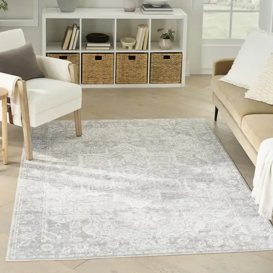 Gray Floral Power Loom Worn Faded Area Rug Photo 5