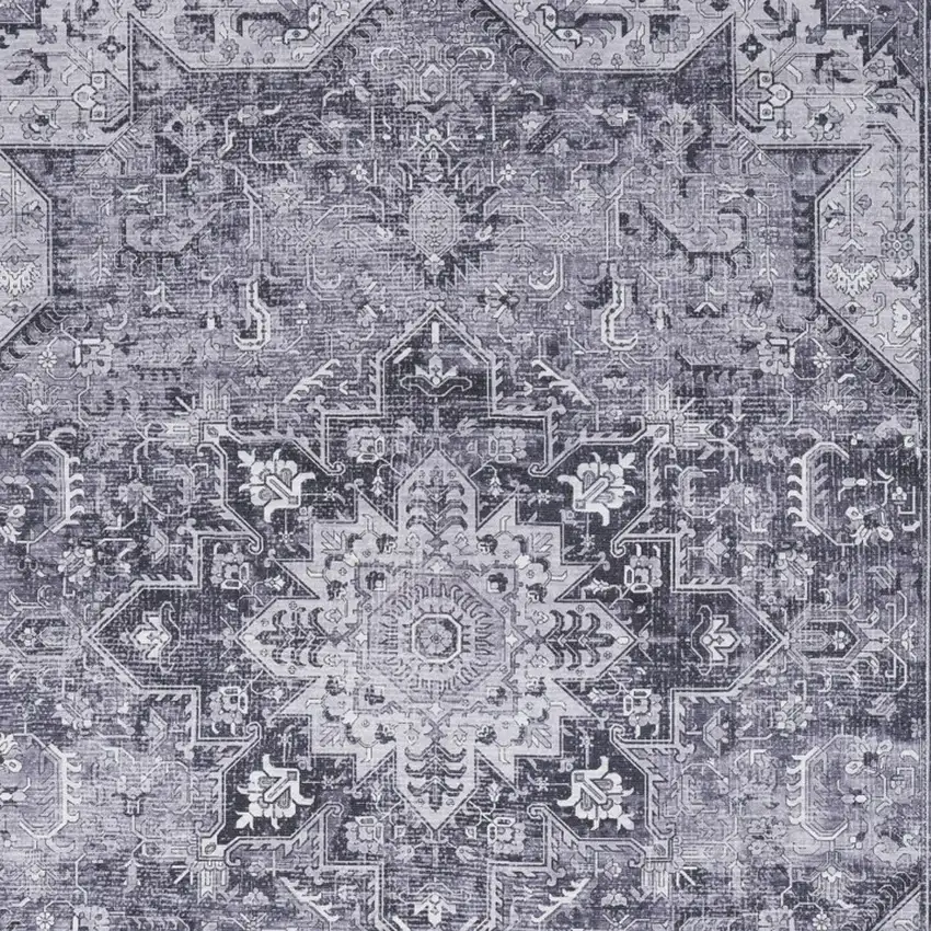 Gray Floral Power Loom Worn Faded Non Skid Area Rug Photo 8