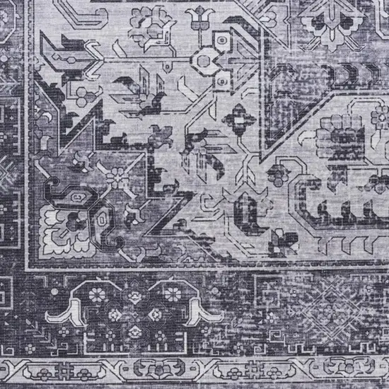 Gray Floral Power Loom Worn Faded Non Skid Area Rug Photo 2