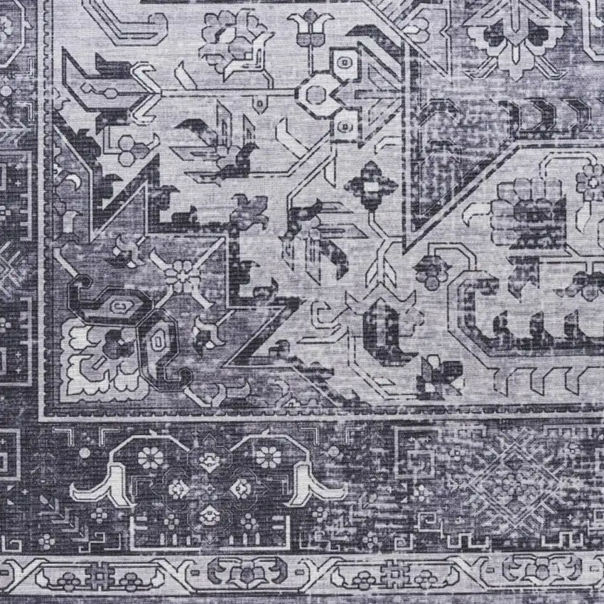 Gray Floral Power Loom Worn Faded Non Skid Area Rug Photo 2