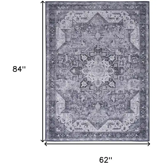 Gray Floral Power Loom Worn Faded Non Skid Area Rug Photo 3