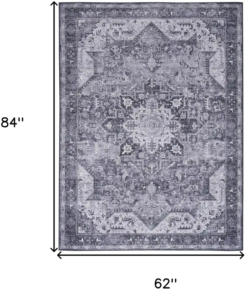 Gray Floral Power Loom Worn Faded Non Skid Area Rug Photo 3