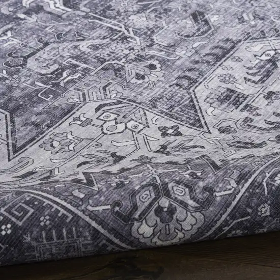 Gray Floral Power Loom Worn Faded Non Skid Area Rug Photo 9