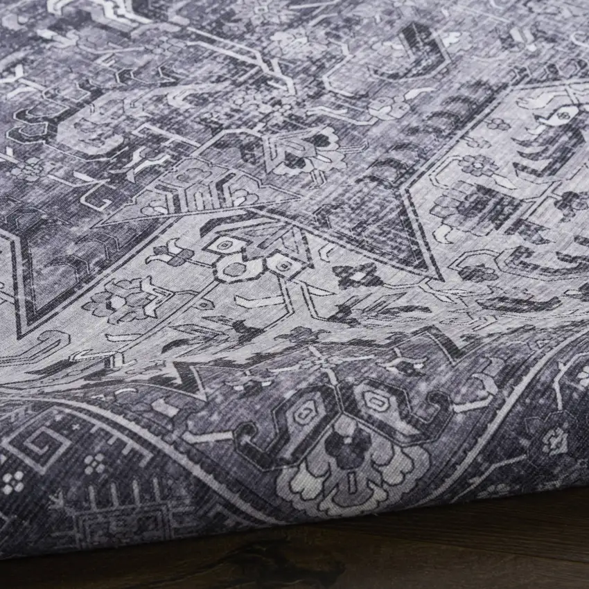 Gray Floral Power Loom Worn Faded Non Skid Area Rug Photo 9