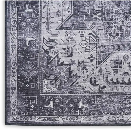 Gray Floral Power Loom Worn Faded Non Skid Area Rug Photo 4