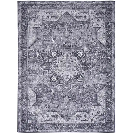 Gray Floral Power Loom Worn Faded Non Skid Area Rug Photo 7