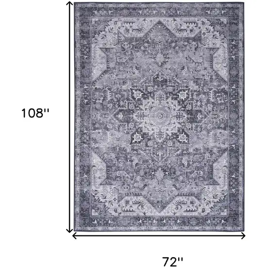 Gray Floral Power Loom Worn Faded Non Skid Area Rug Photo 3