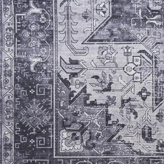 Gray Floral Power Loom Worn Faded Non Skid Area Rug Photo 2