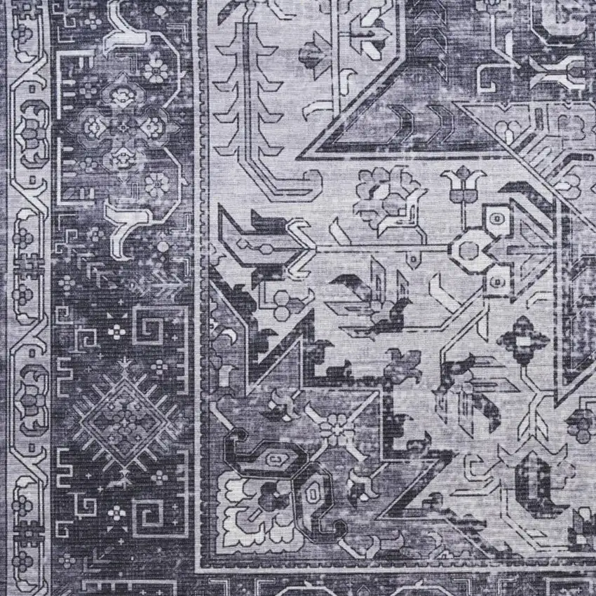 Gray Floral Power Loom Worn Faded Non Skid Area Rug Photo 2